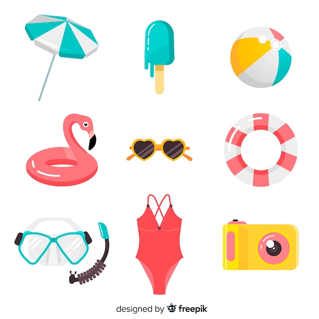 Free vector flat summer element collection