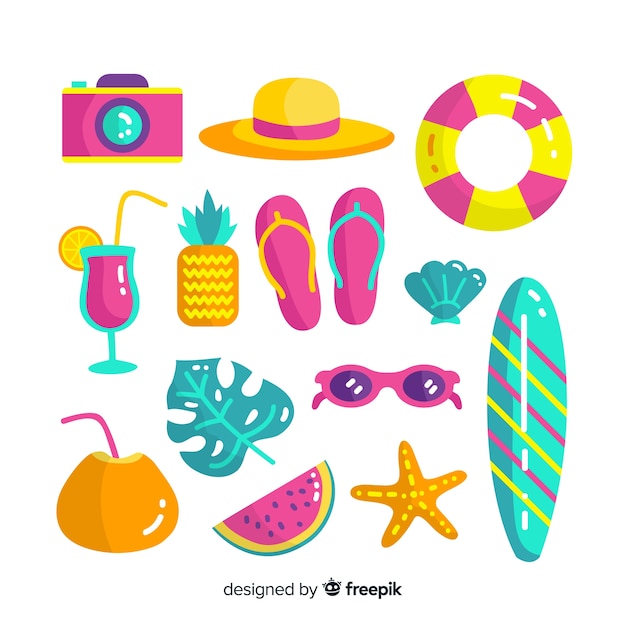 Free Vector flat summer element collection