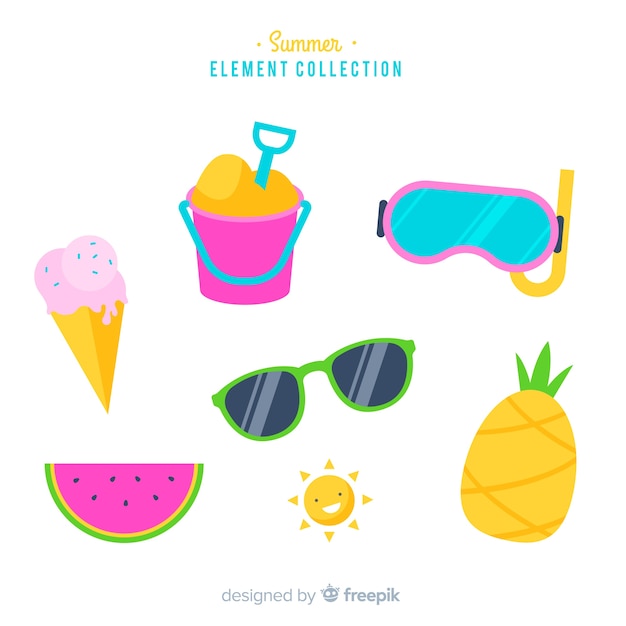 Free vector flat summer element collection