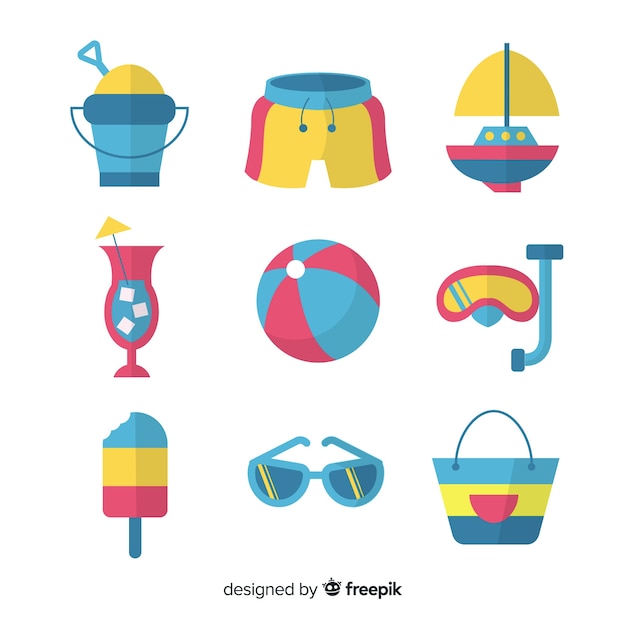 Free vector flat summer element collection