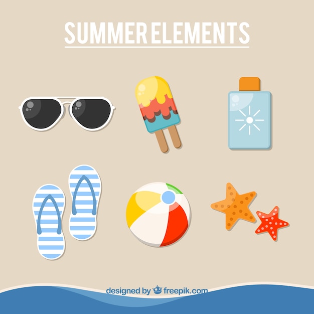 Free Vector flat summer element pack