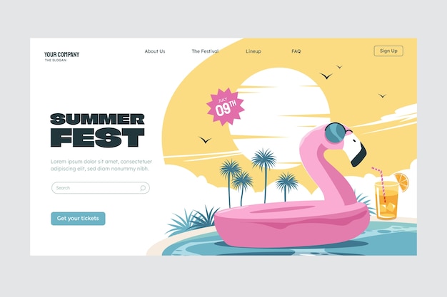 Free Vector flat summer festival landing page template