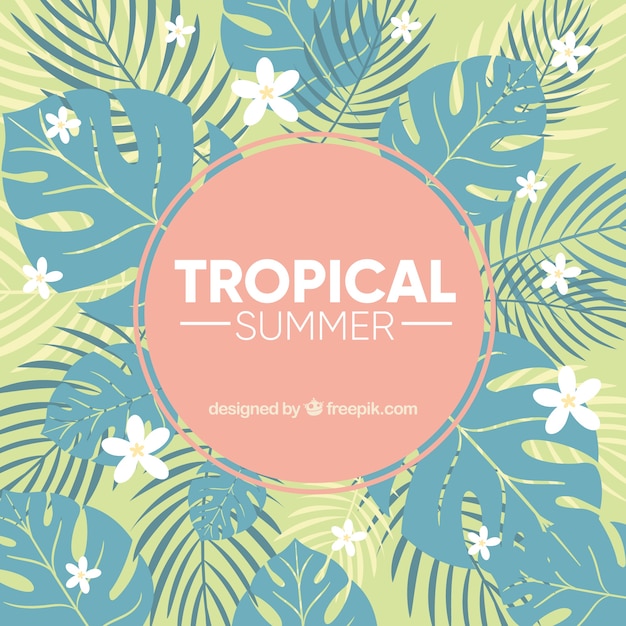 Free Vector flat summer frame with tropical leaves