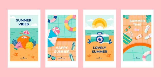 Free Vector flat summer instagram stories collection