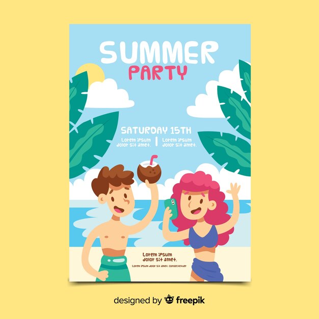 Free Vector flat summer party poster template