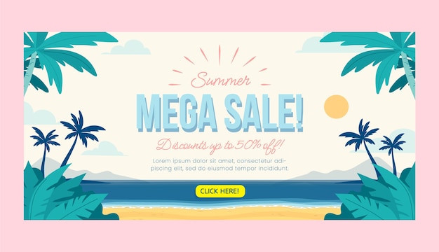 Free Vector flat summer sale horizontal banner template