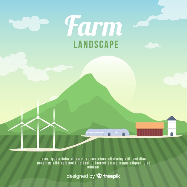 Free Vector flat sunny farm landscape background