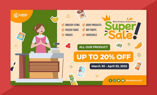 Flat supermarket sale background