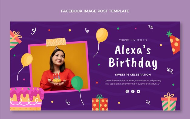 Flat sweet sixteen social media post template