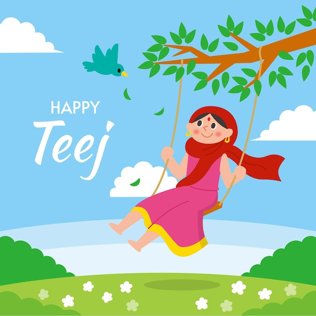 Flat teej festival illustration