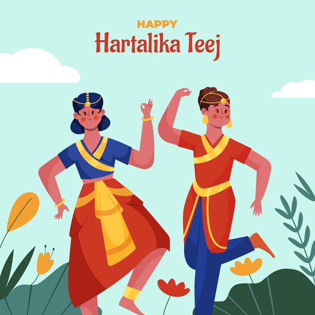 Flat teej illustration with women dancing