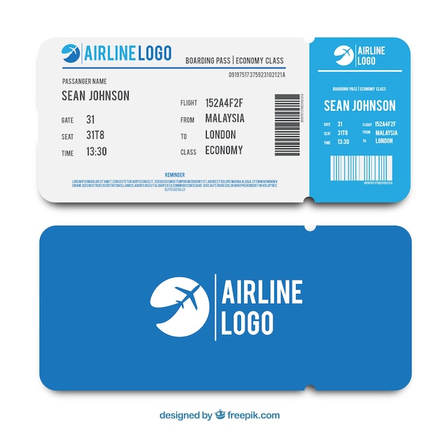 Free vector flat template of blue boarding pass