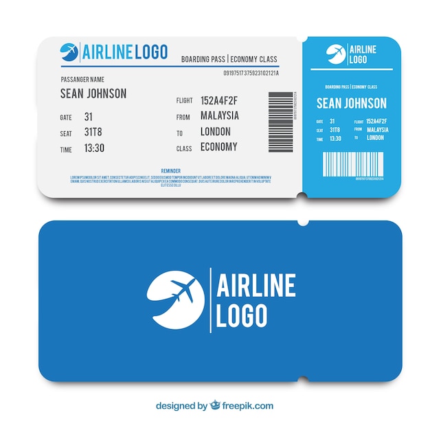 Flat template of blue boarding pass