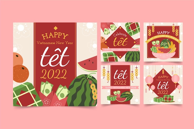 Free Vector flat tet instagram posts collection