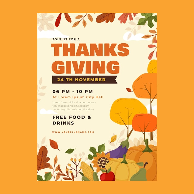 Flat thanksgiving celebration invitation template