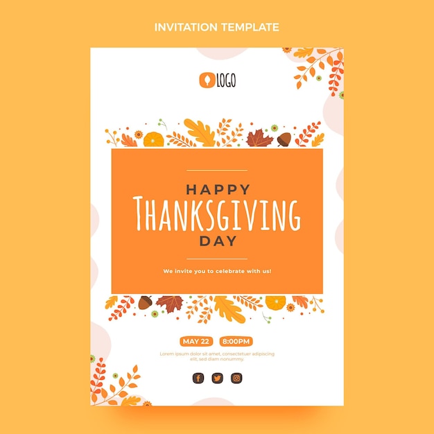 Flat thanksgiving invitation template