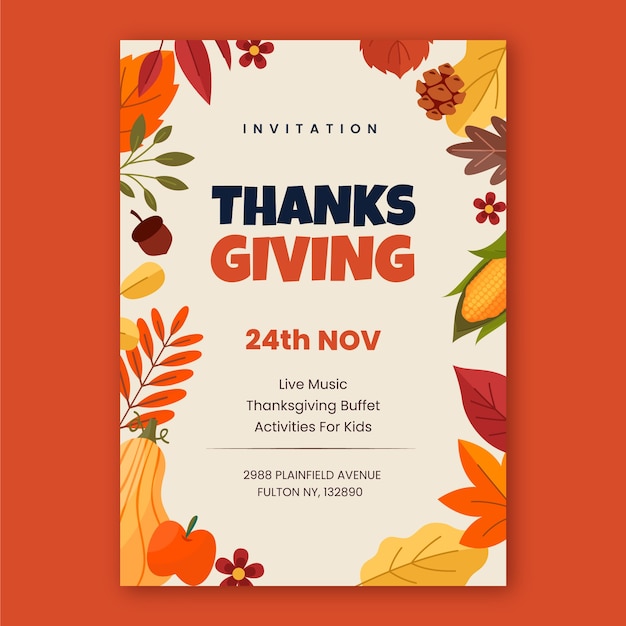 Flat thanksgiving invitation template