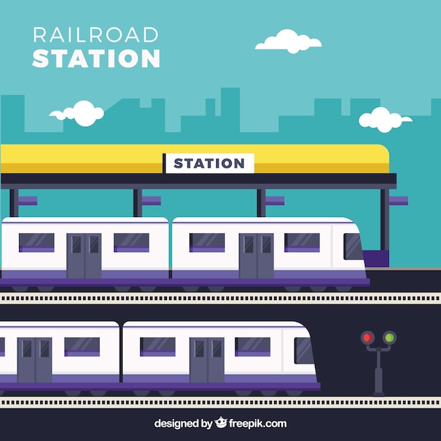 Free Vector flat train station with purple details