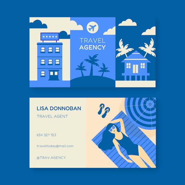 Flat travel agency business card template