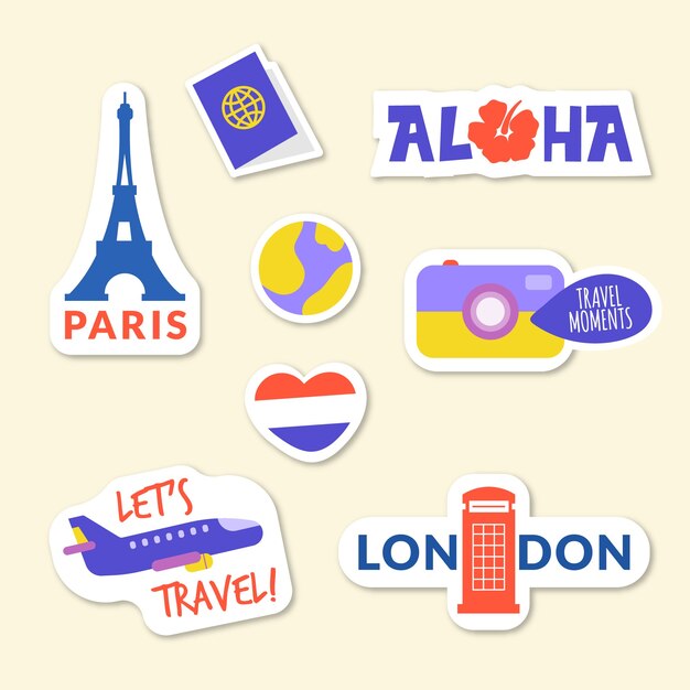 Flat travel sticker collection