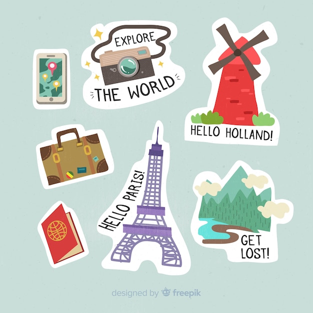 Free Vector flat travel stickers collection