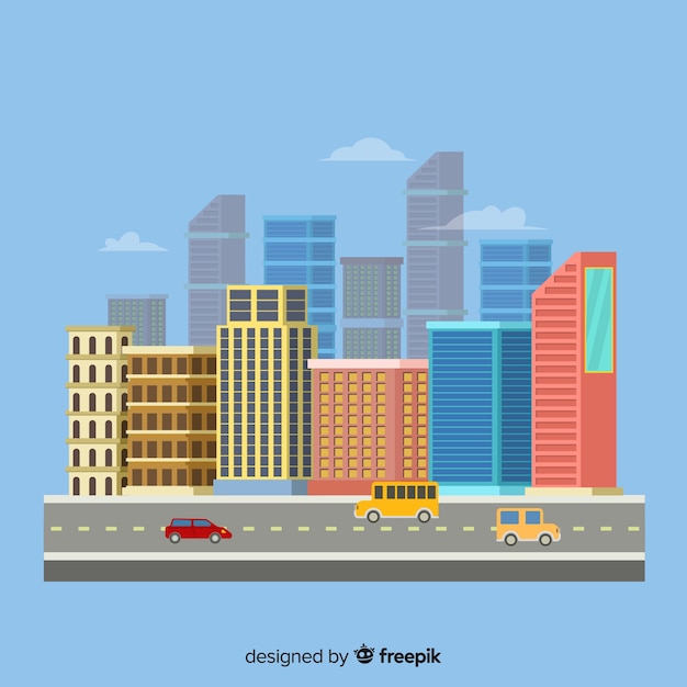 Free Vector flat urban landscape with office buildings