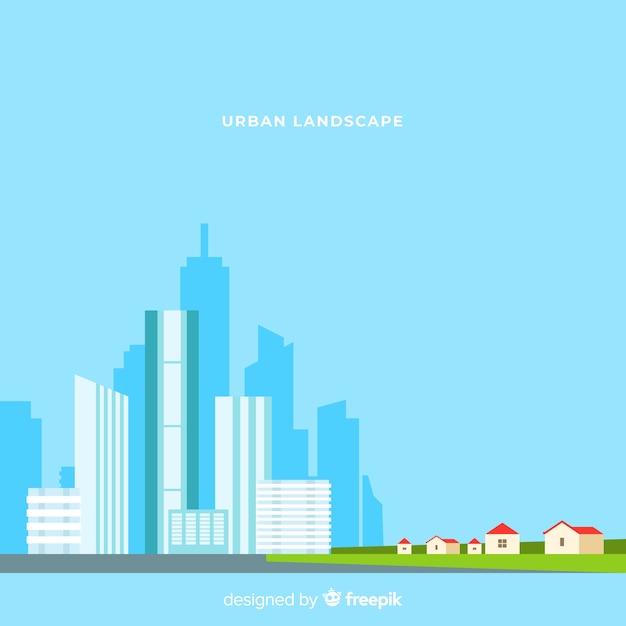 Free vector flat urban landscape with office buildings