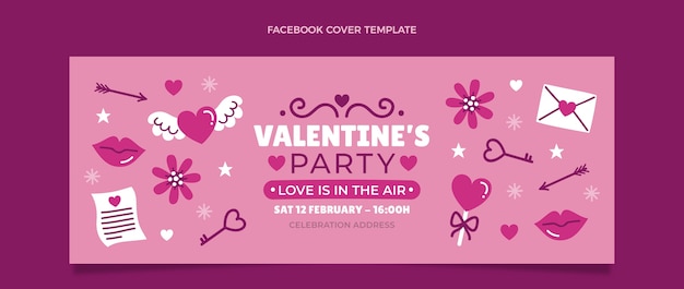 Flat valentine's day landing page social media cover template