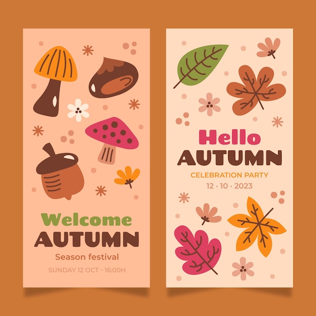 Flat vertical banners set for autumn celebration