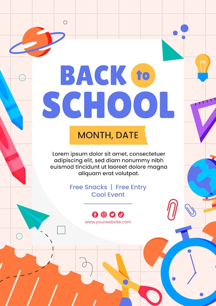 Flat vertical flyer template for back to school season