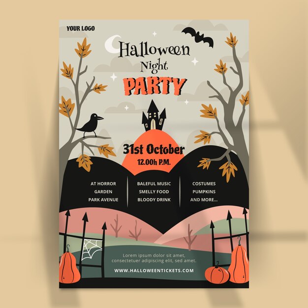 Flat vertical flyer template for halloween celebration