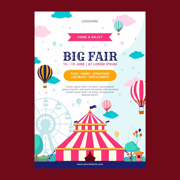 Free Vector flat vertical poster template for amusement park