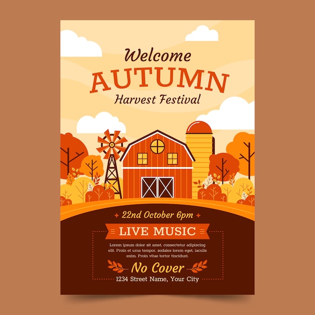 Flat vertical poster template for autumn celebration