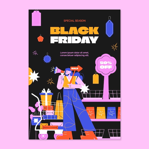 Free Vector flat vertical poster template for black friday sales