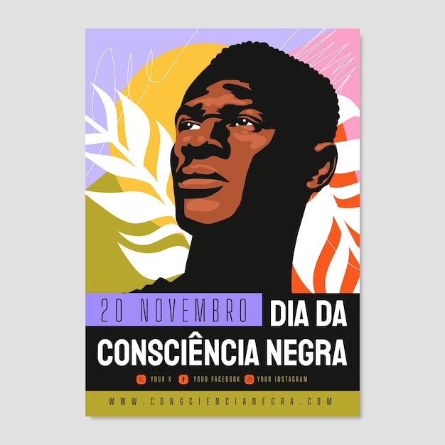 Flat vertical poster template for brazilian black awareness day celebration