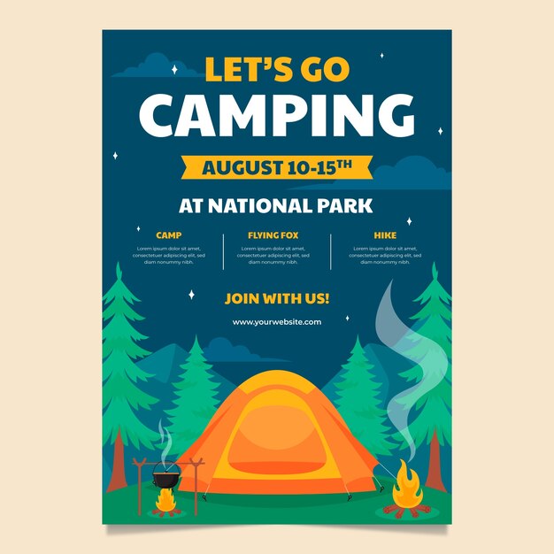 Flat vertical poster template for camping