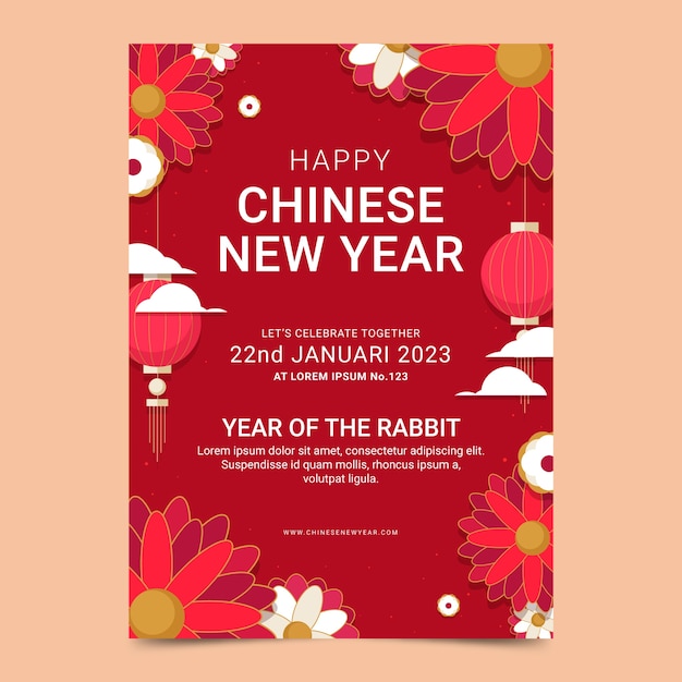 Free Vector flat vertical poster template for chinese new year celebration