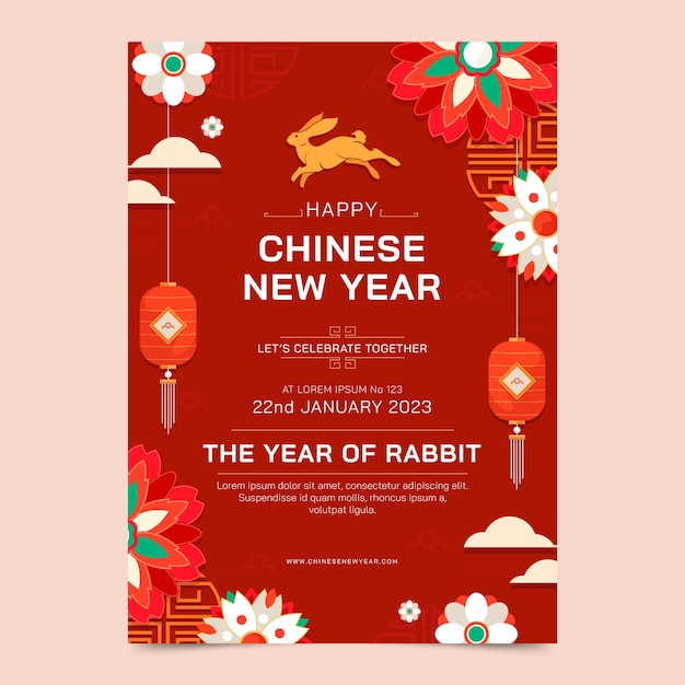 Free Vector flat vertical poster template for chinese new year celebration