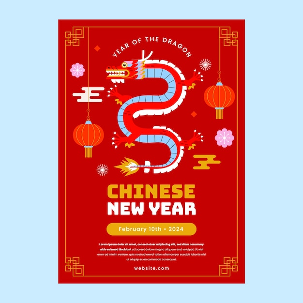 Flat vertical poster template for chinese new year festival