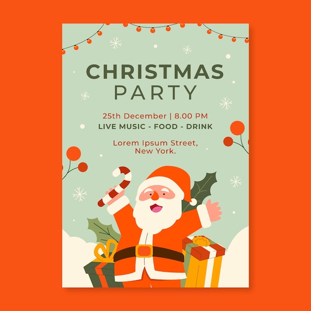 Free Vector flat vertical poster template for christmas season celebration with santa holding candy cane