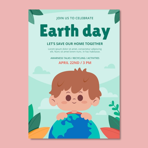 Flat vertical poster template for earth day celebration