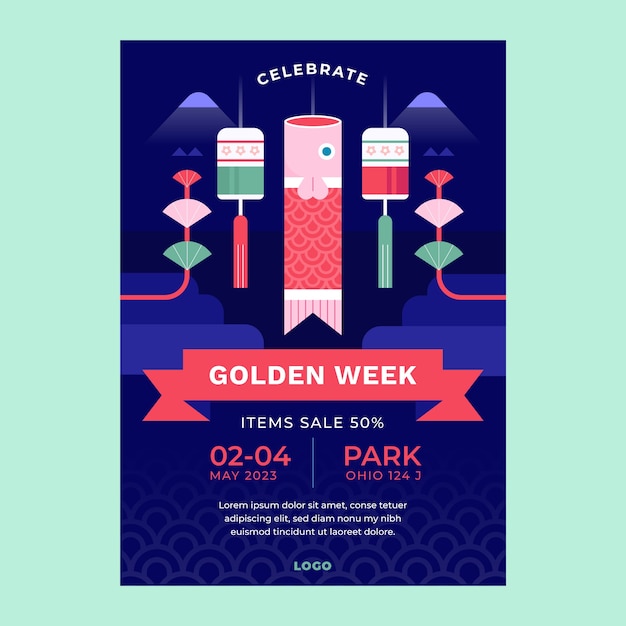 Free Vector flat vertical poster template for golden week celebration