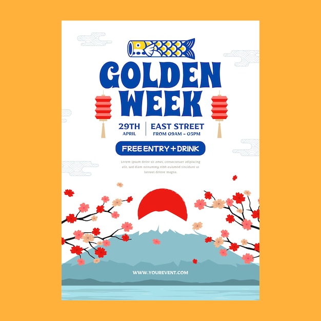 Free Vector flat vertical poster template for golden week celebration