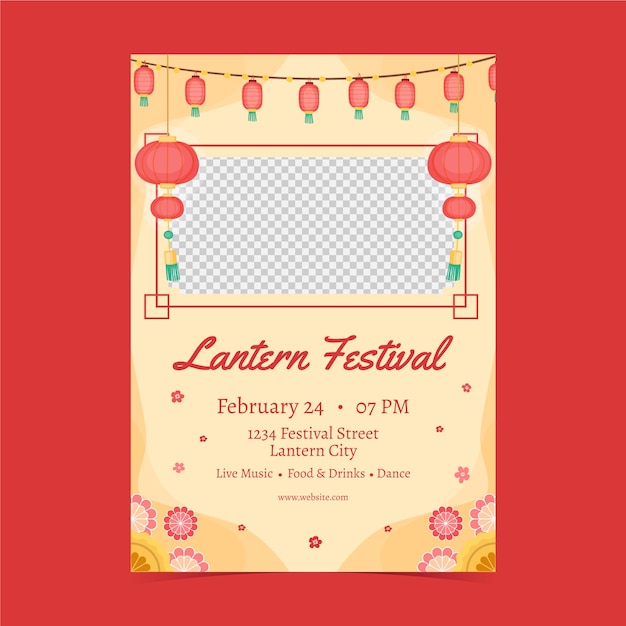Free Vector flat vertical poster template for lantern festival celebration