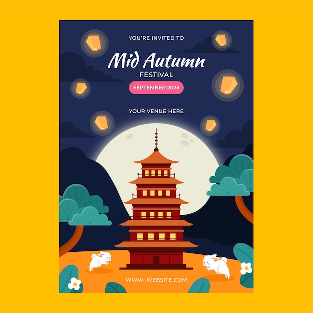 Free Vector flat vertical poster template for mid-autumn festival celebration