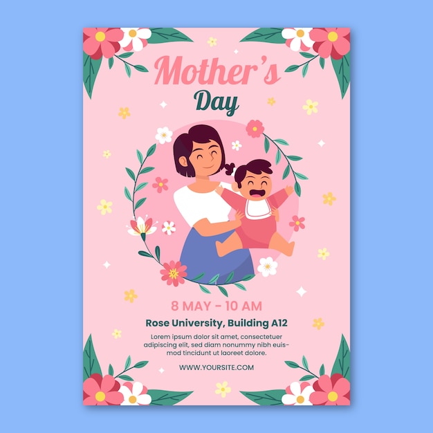 Free Vector flat vertical poster template for mother's day celebration