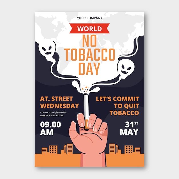 Free Vector flat vertical poster template for no tobacco day awareness