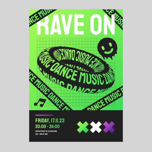 Flat vertical poster template for rave party