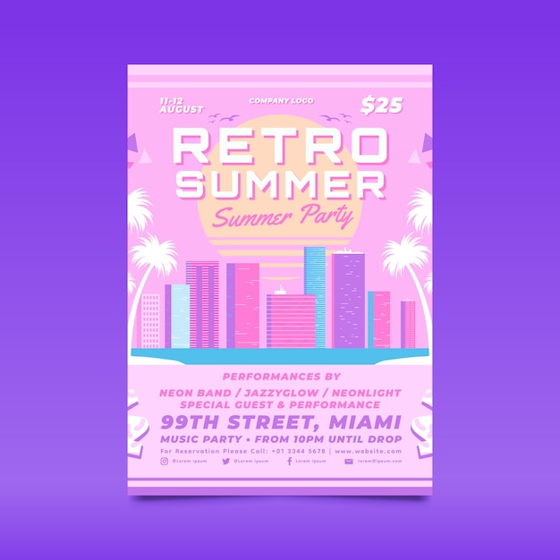 Flat vertical poster template for summertime