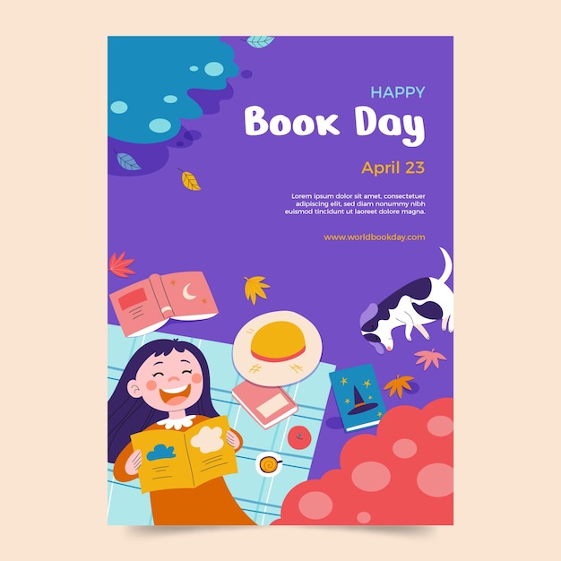 Flat vertical poster template for world book day celebration